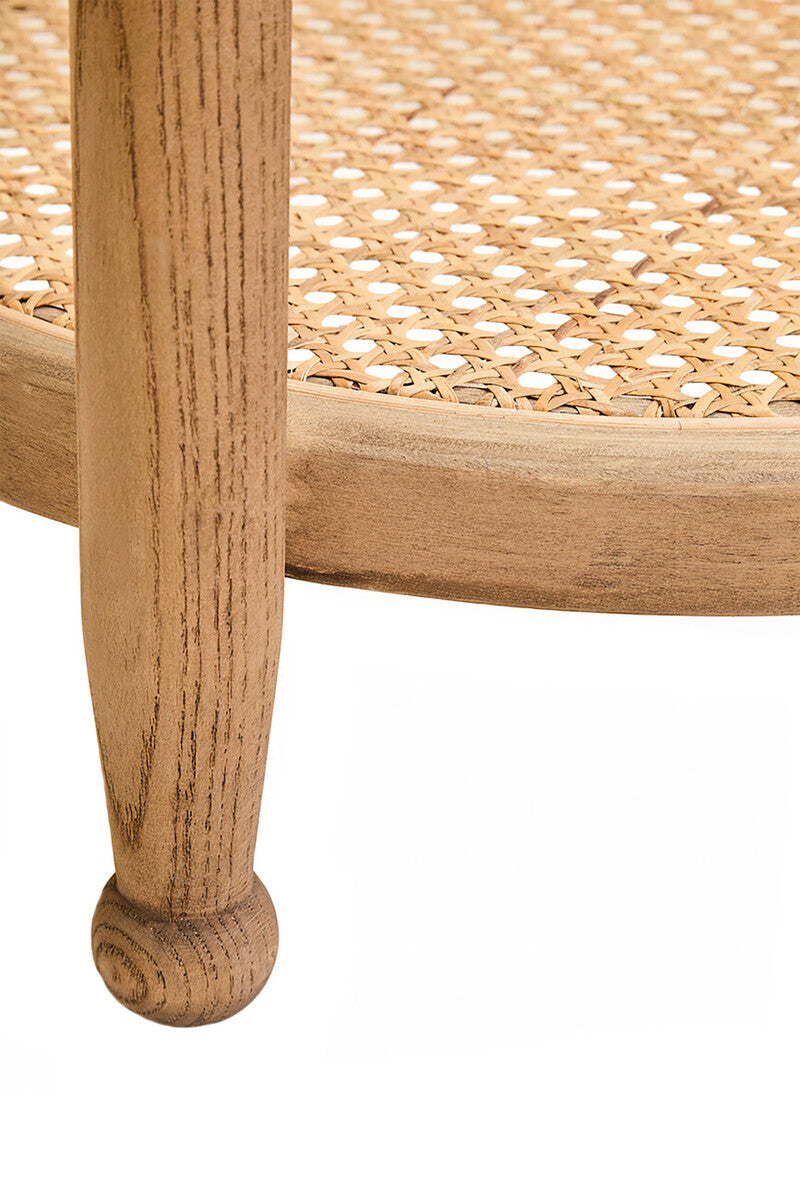 Grey Wash Elm Wood Side Table with Glass Top and Cane Shelf, Cebu