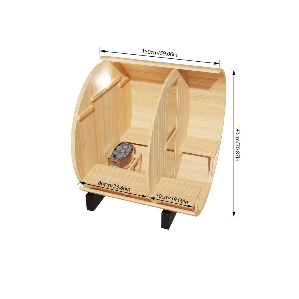 KOVE Outdoor Barrel Sauna – 1–2 Person Garden Sauna with 4.5kW Electric Heater
