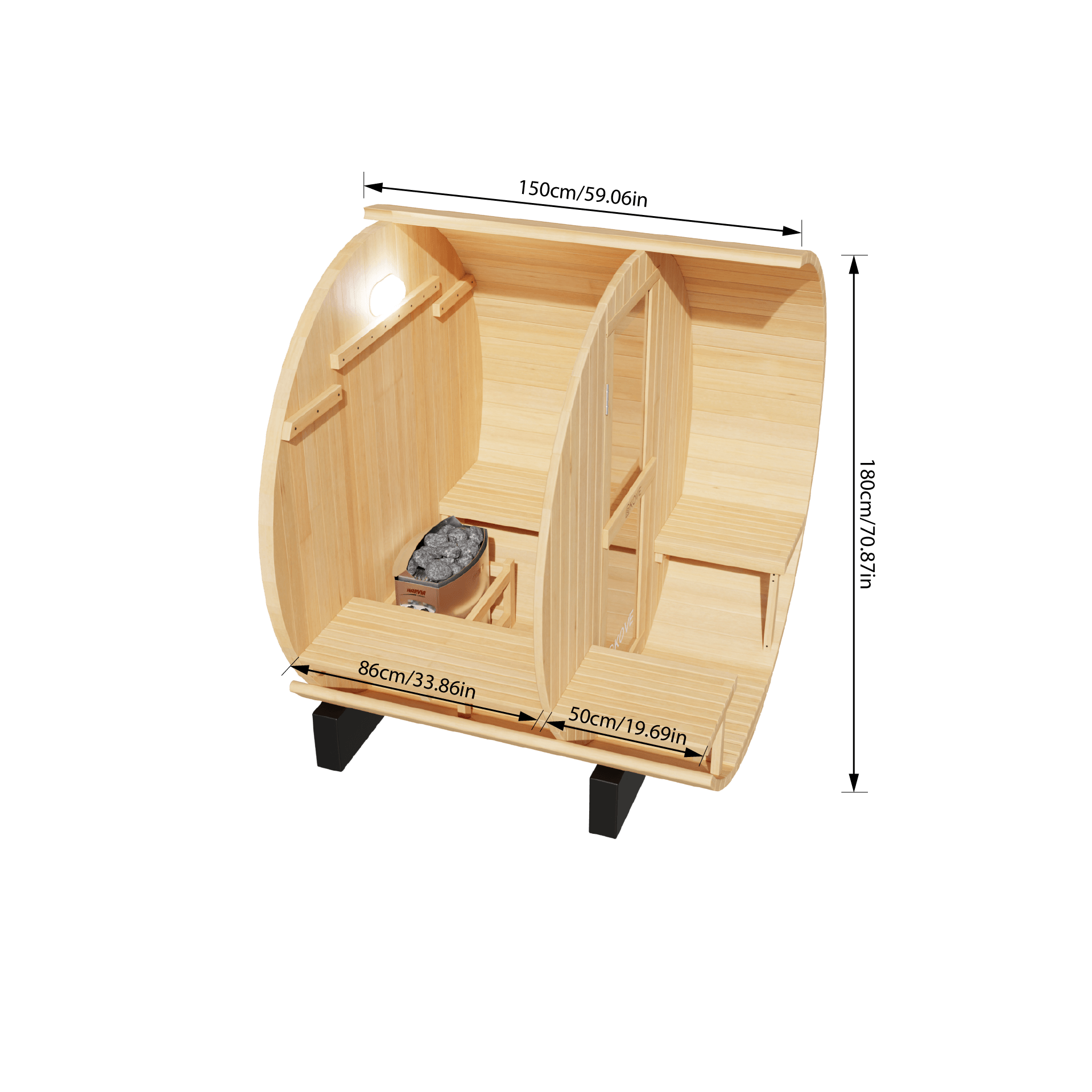 KOVE Outdoor Barrel Sauna – 1–2 Person Garden Sauna with 4.5kW Electric Heater