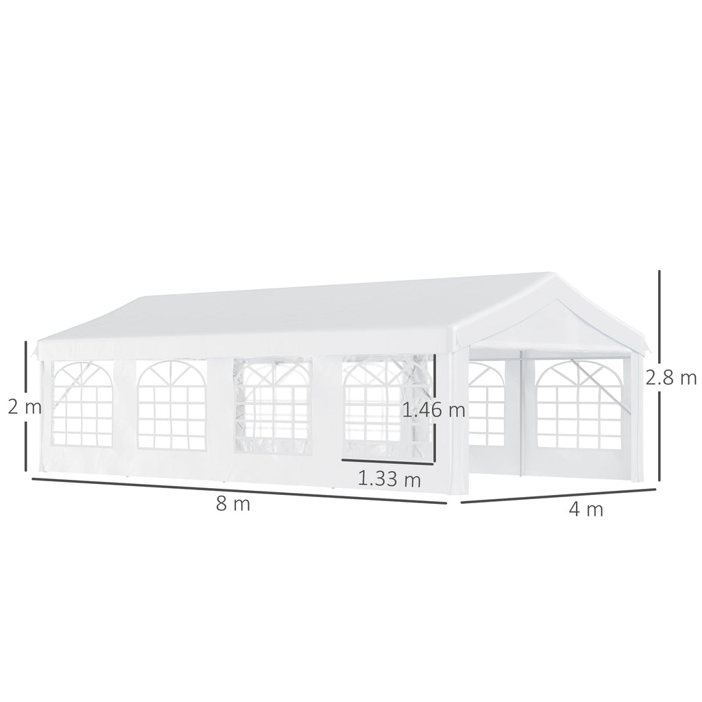 Outsunny 8m x 4m Garden Gazebo Marquee Party Tent Wedding Portable Garage Carport Event shelter Car Canopy Outdoor Heavy Duty Steel Frame Waterproof Rot Resistant